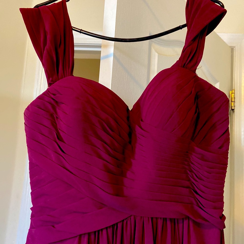 Off-shoulder Bill Levkoff wine-red dress